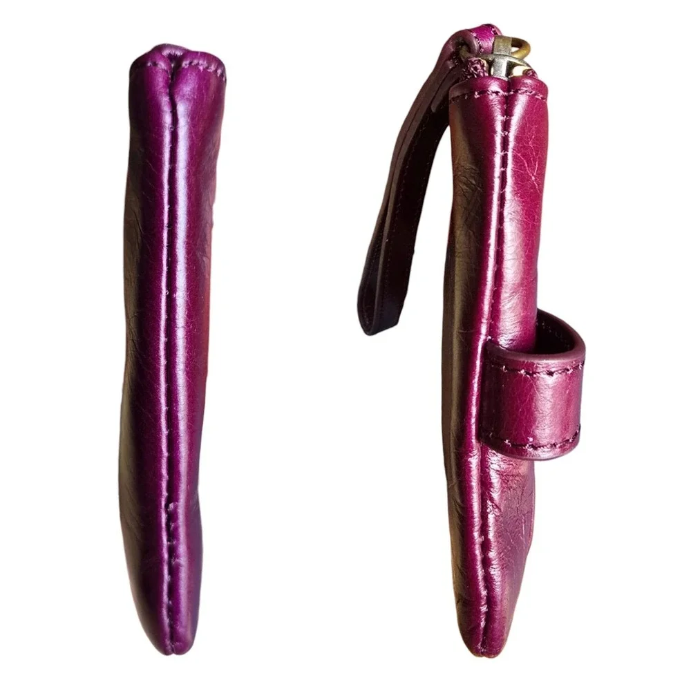 Hobo Intl Leather slim zip-around clutch wristlet in eggplant purple EUC